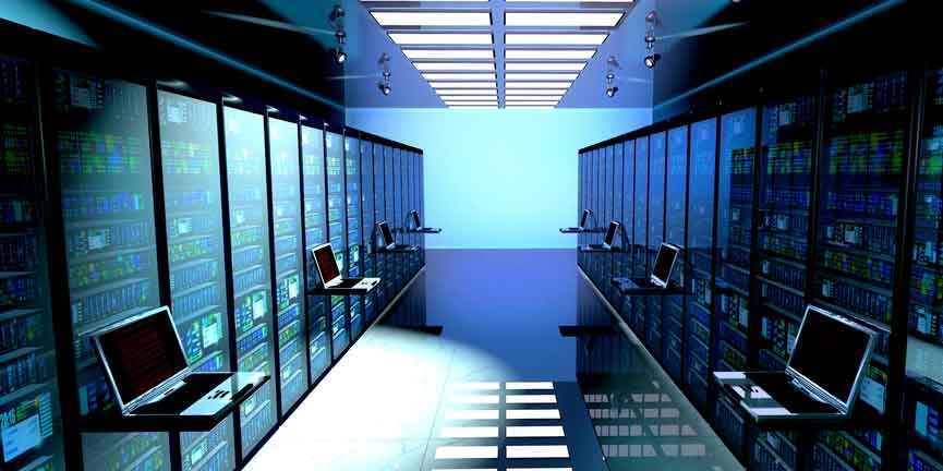 server room with laptops for monitoring activity